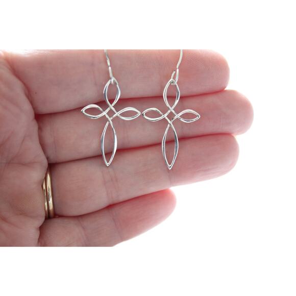Sterling Silver Celtic Style Cross Earrings - Picture 3 of 5